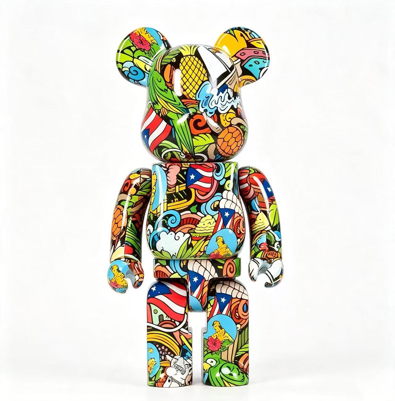 f197dee570bc034ba4b5ef9f1ced05c2 Home Decor Items Artistic Ornaments Collectible Figurine Tropical Graffiti Pattern Collectible Bear Figure Doll Figurine Large Desktop Decorative Ornament - Image 1